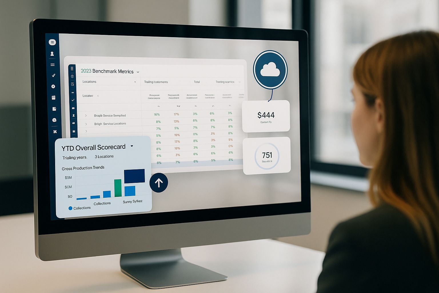 Molnbaserad hotell-PMS instrumentpanel med data och nyckeltal.